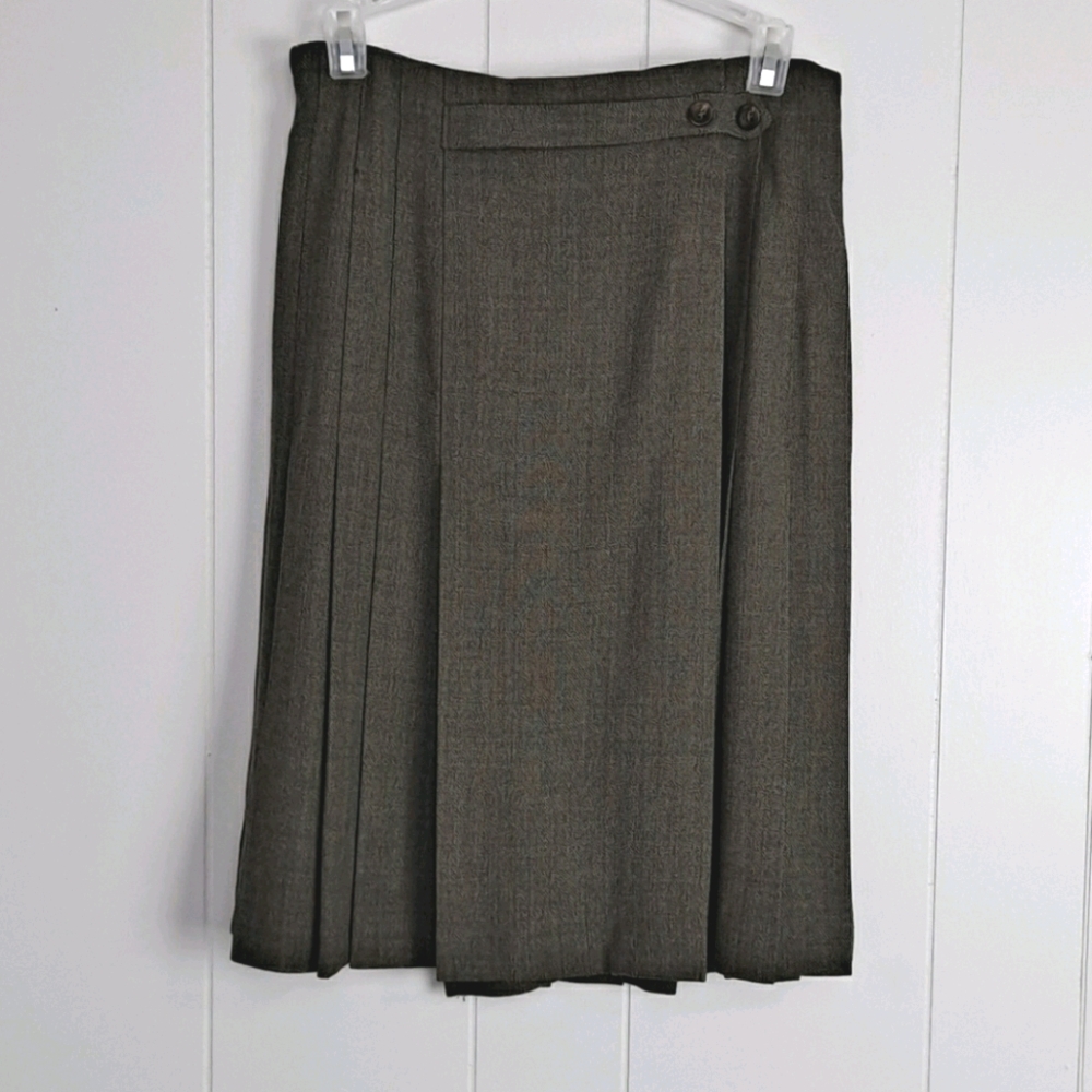 Anne Klein II Pleated Wrap Wool Skirt Size 8